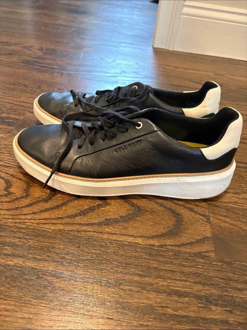 Cole Haan Black Leather Low-Top Sneakers with White Heel Tab